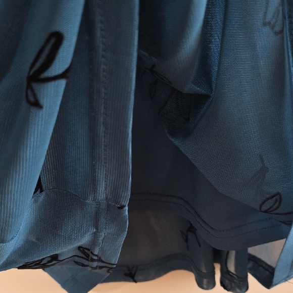 2/$20 Teal Short Sleeve Floral Dress - Semi Sheer Layer Over Strappy Dress - Picture 3 of 4